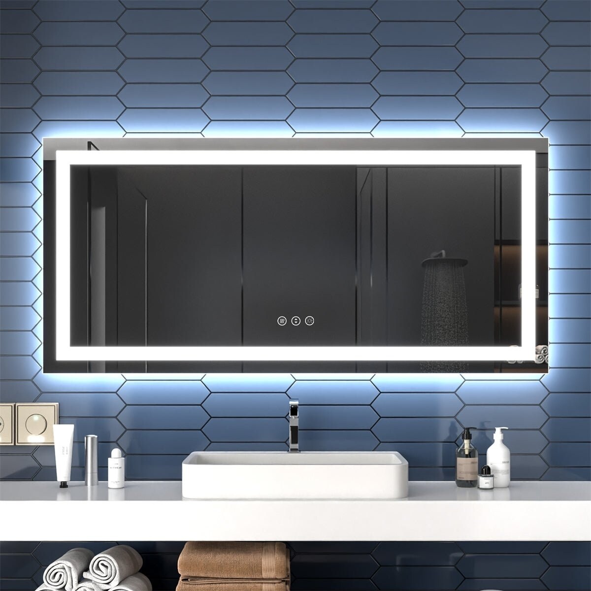 Allsumhome Apex 60&#x22; W x 28&#x22; H LED Bathroom Light MirrorAnti FogDimmableDual Lighting ModeTempered Glass