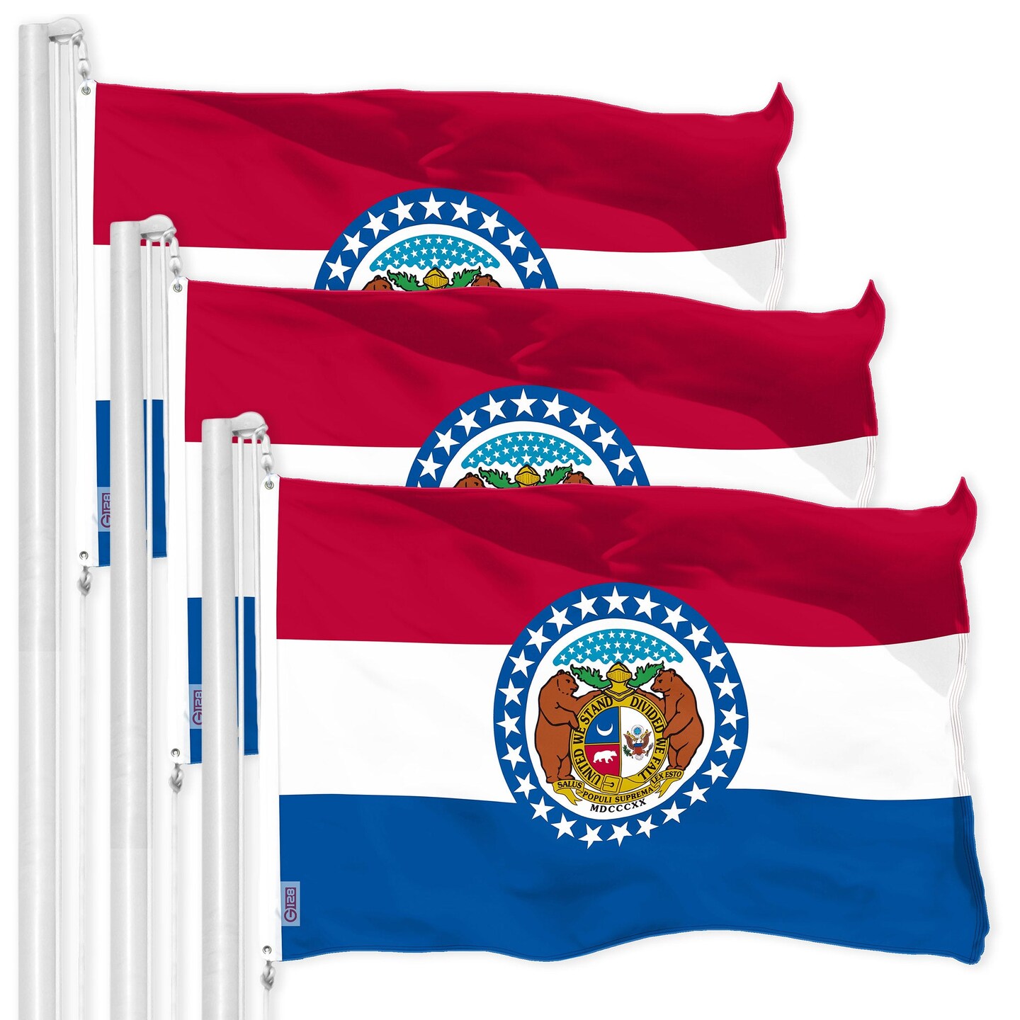 G128 3 Pack: Missouri MO State Flag | 3x5 Ft | LiteWeave Pro Series Printed 150D Polyester | Indoor/Outdoor, Vibrant Colors, Brass Grommets, Thicker and More Durable Than 100D 75D Polyester