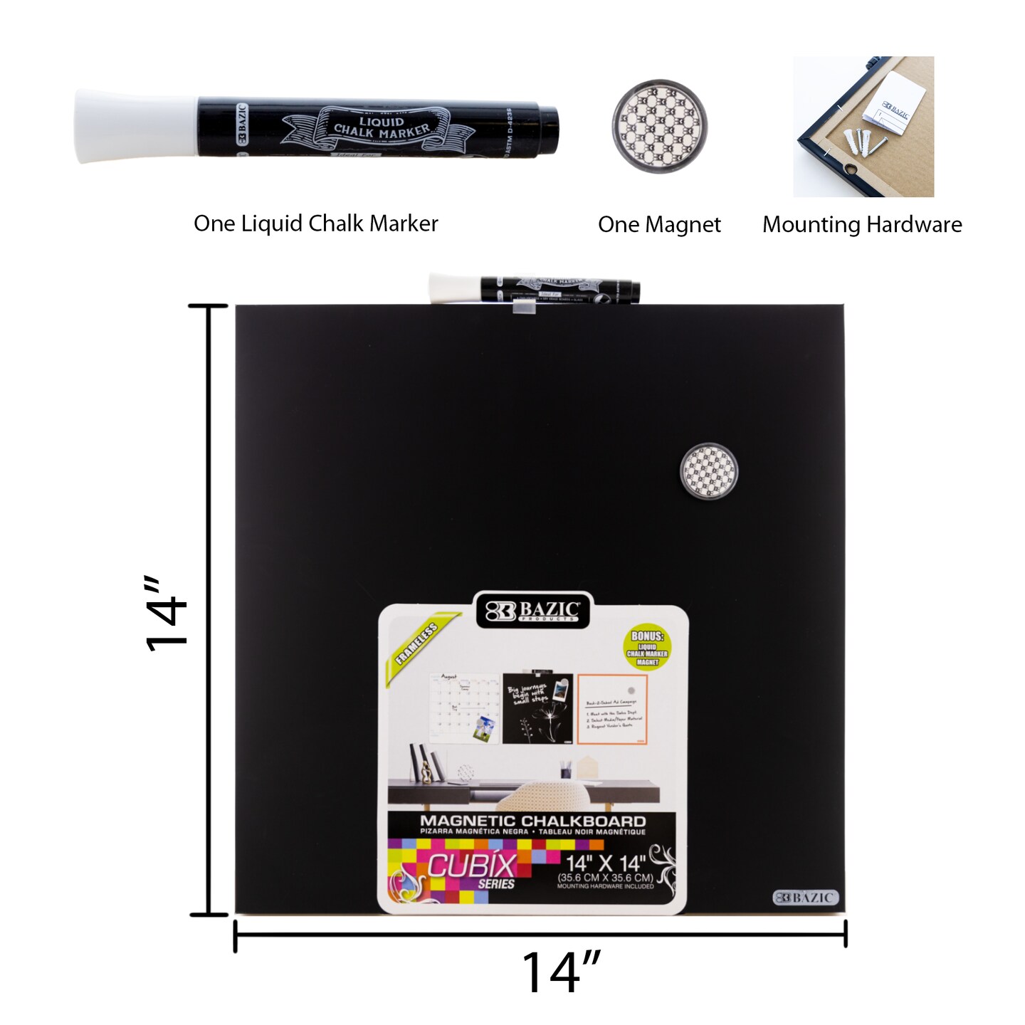 BAZIC CUBIX Magnetic Chalkboard 14&#x22; x 14&#x22; w/ Chalk Marker &#x26; Magnet
