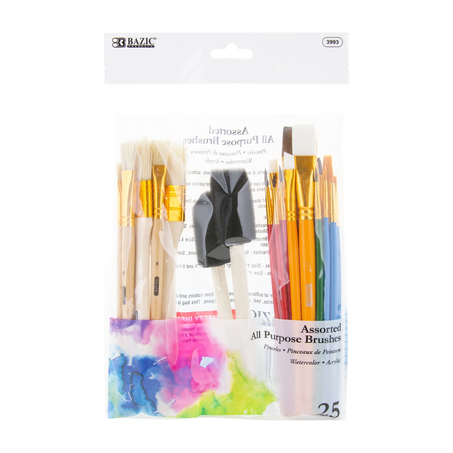 BAZIC Assorted Paint Brush w/ Wood Handle Set (25/Pack)
