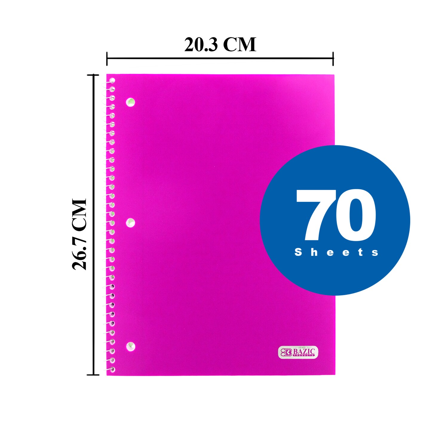 BAZIC Notebook Spiral W/R 1-Subject Poly Cover 70 Ct.