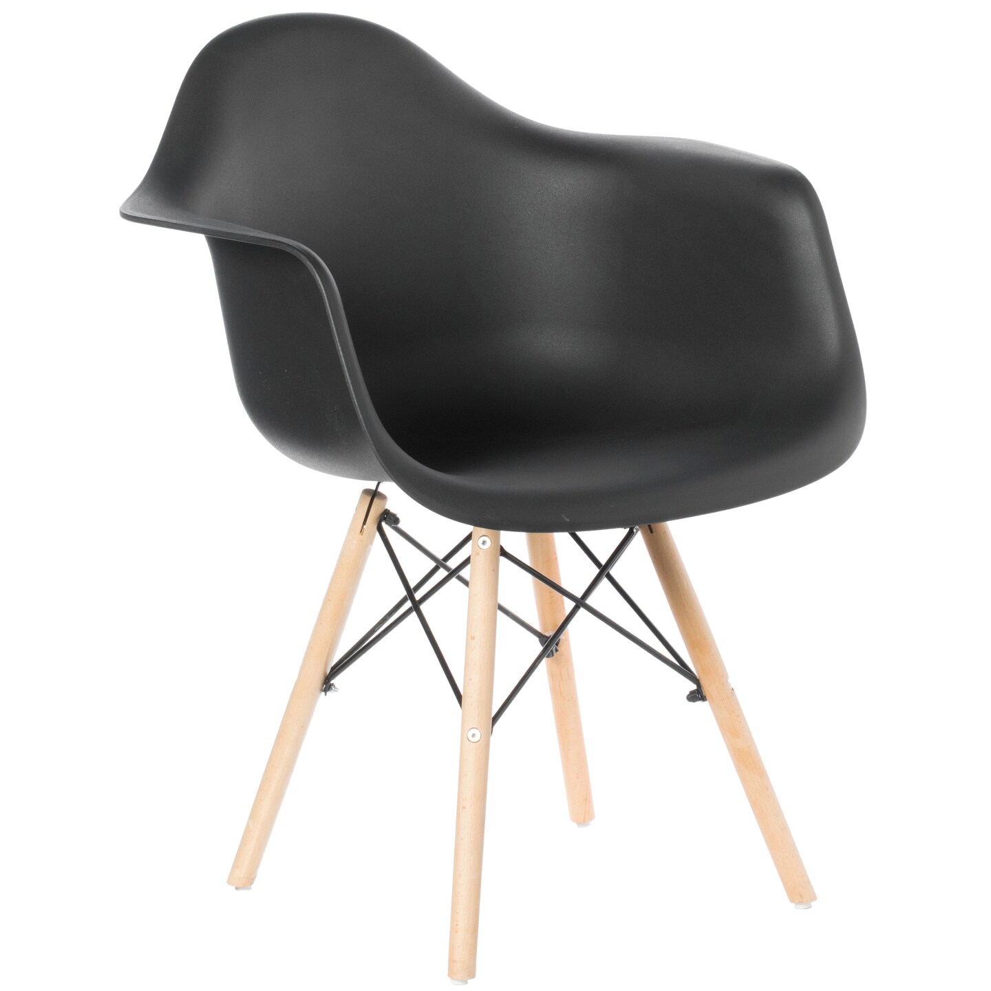 Fabulaxe Mid-Century Modern Style Plastic DAW Shell Dining Arm Chair with Wooden Dowel Eiffel Legs