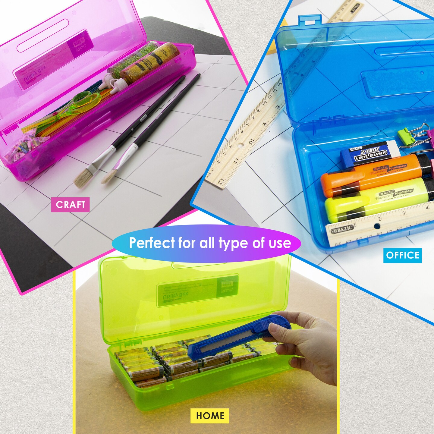 BAZIC Pencil Case Multipurpose Utility Box Ruler Length - Bright Color
