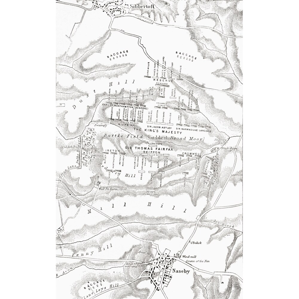 Map Of The Site Of The Battle Of Naseby 1645. From The Book Short History Of
