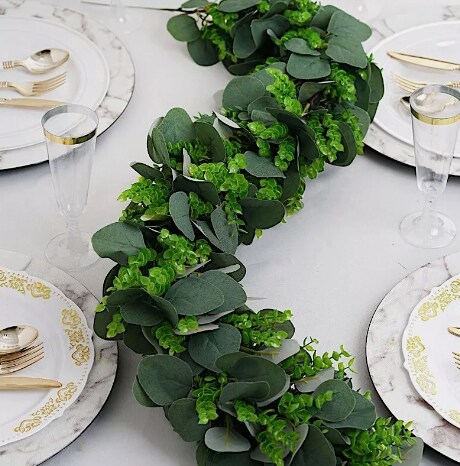 36-Inch Light Frosted Green Artificial Eucalyptus Boxwood Leaves Garland