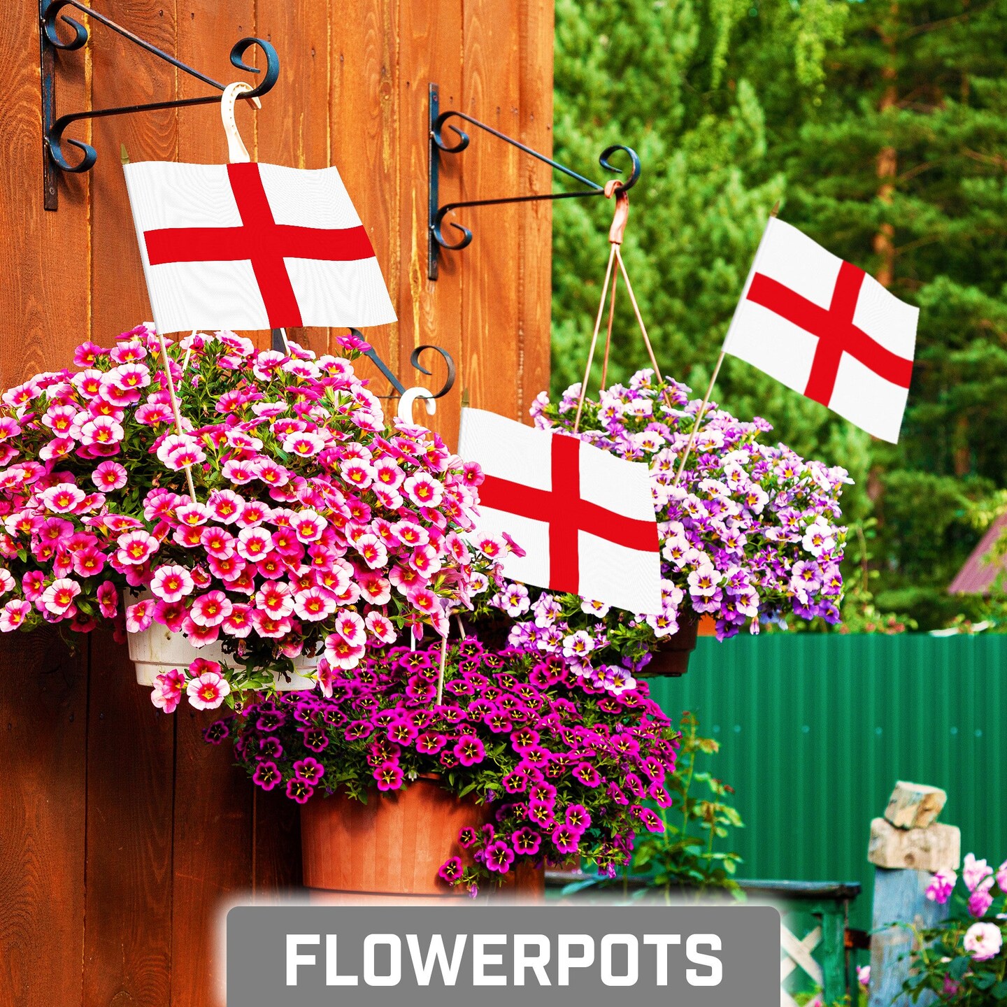 G128 24 Pack Handheld England English Stick Flags | 8x12 In | Printed 150D Polyester, Country Flag, Solid Wooden Stick, Spear Gold Tip