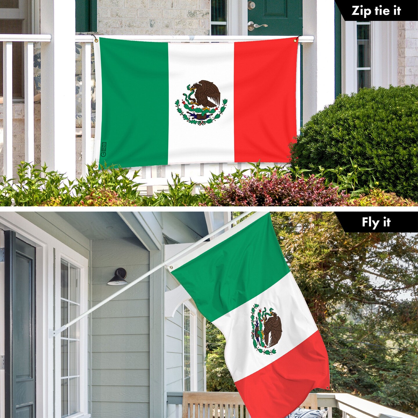 G128 Combo Pack: 6 Ft Tangle Free Aluminum Spinning Flagpole (Black) & Mexico Mexican Flag 3x5 Ft, LiteWeave Pro Series Printed 150D Polyester, 4 Corner Brass Grommets | Pole with Flag Included