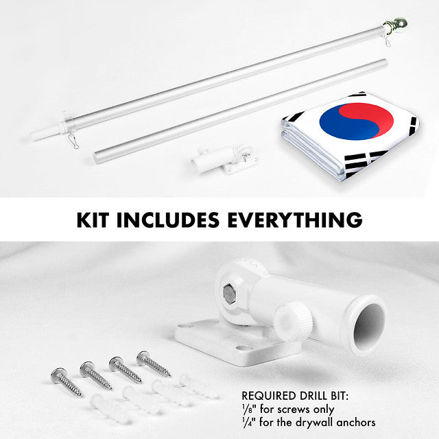 G128 Combo Pack: 6 Feet Tangle Free Spinning Flagpole (Silver) South Korea South Korean Flag 3x5 ft Printed 150D Brass Grommets (Flag Included) Aluminum Flag Pole