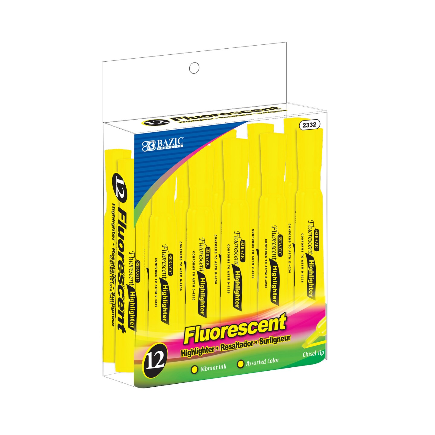 BAZIC Desk Style (Pack) Fluorescent Highlighters Yellow (12/Pack)