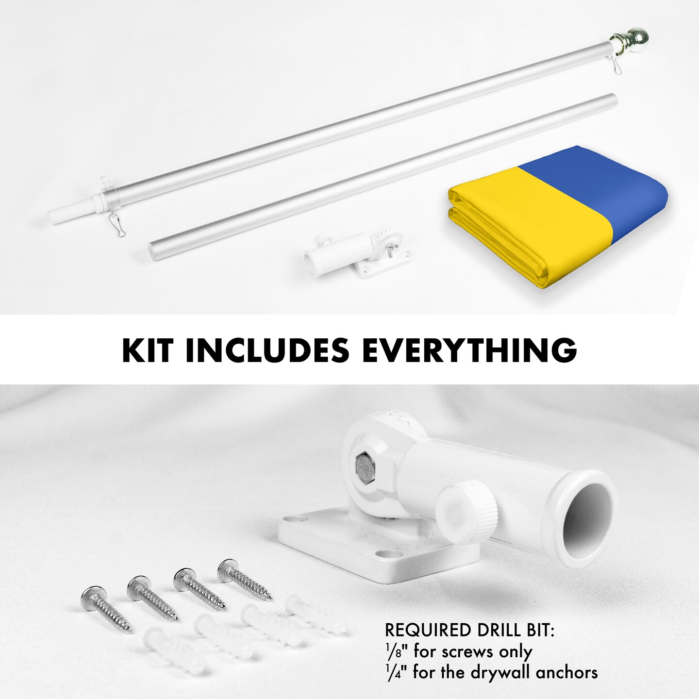 G128 Flag Pole 6FT Silver Tangle Free & Ukraine Ukrainian Flag 3x5 Ft Combo Printed 150D Polyester