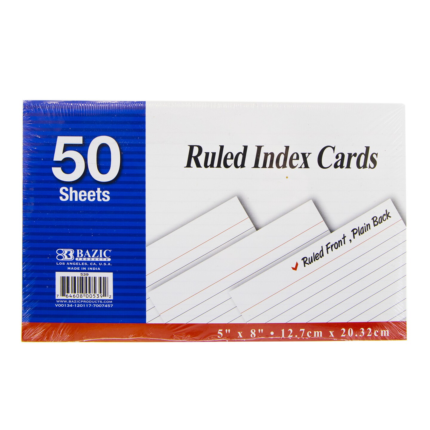 BAZIC Ruled White Index Card 5&#x22; X 8&#x22; 50 Ct.