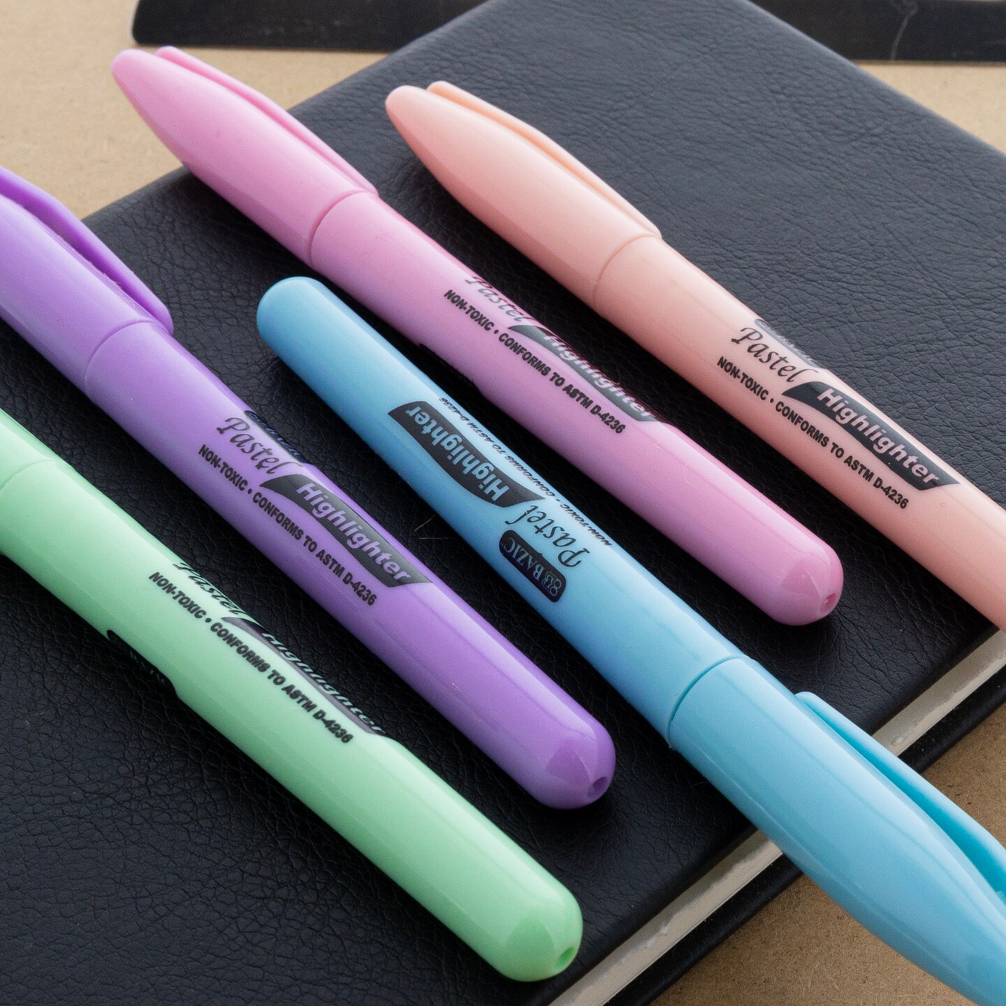 BAZIC Pen Style Pastel Assorted Colors Highlighter w/ Pocket Clip (5/Pack)