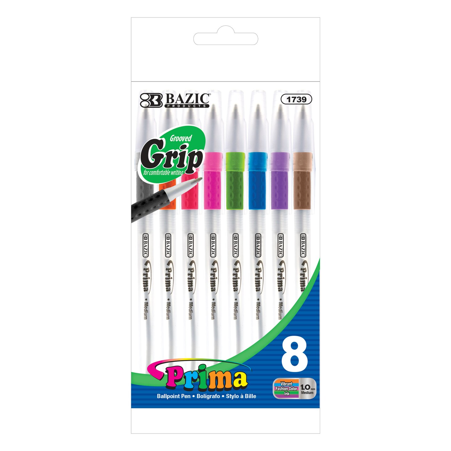 BAZIC 8 Color Prima Stick Pen w/ Cushion Grip