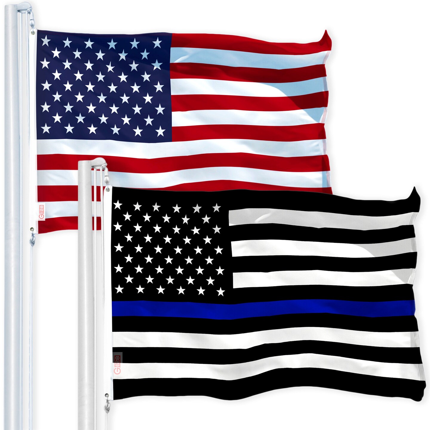 G128 Combo Pack: USA American Flag 3x5 Ft 150D Printed Stars &#x26; Thin Blue Line Flag 3x5 Ft 150D Printed