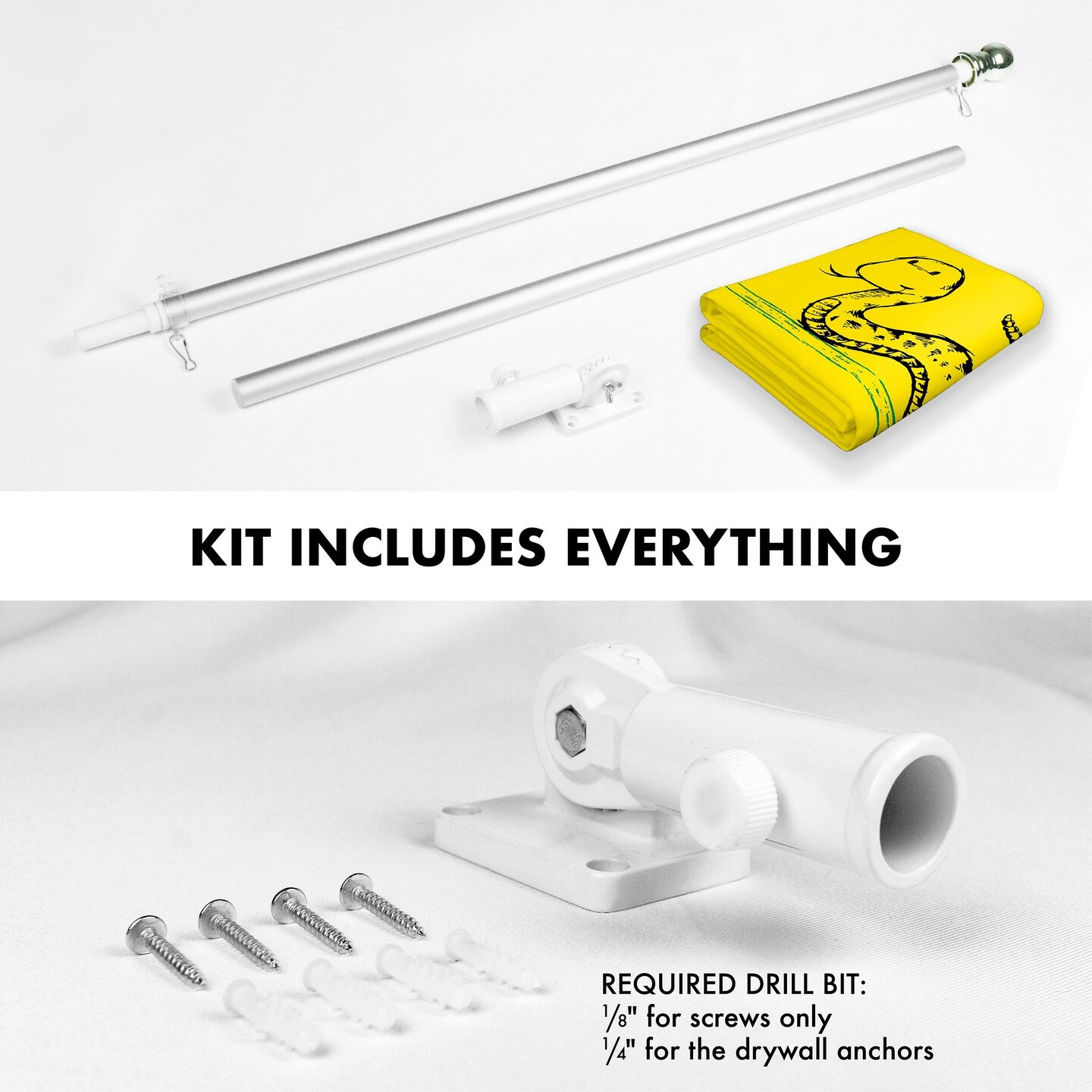 G128 Combo Pack: 6 Ft Tangle Free Spinning Flagpole (Silver) &#x26; No Step on Snek Cute Cartoon Flag 3x5 Ft Printed 150D Polyester, Brass Grommets (Flag Included) Aluminum Flag Pole