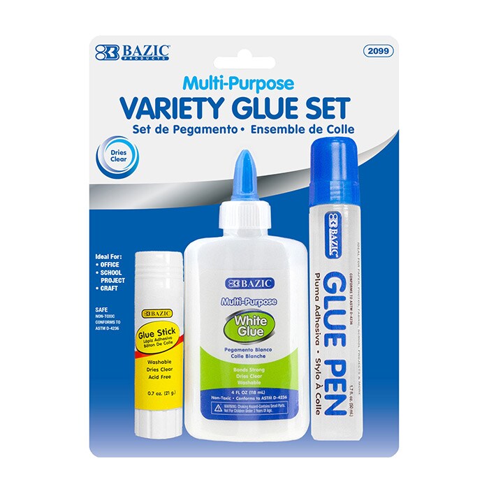 BAZIC Clear Glue &#x26; White Glue &#x26; Glue Stick Sets (3/Pack)