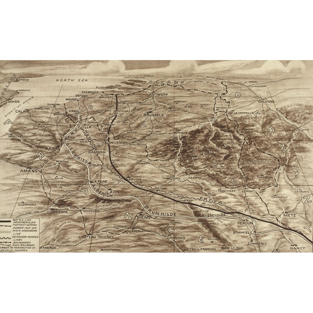 World War 1. Map Of The Western Front Showing The Position Of The Opposing Forces On Nov. 4 History
