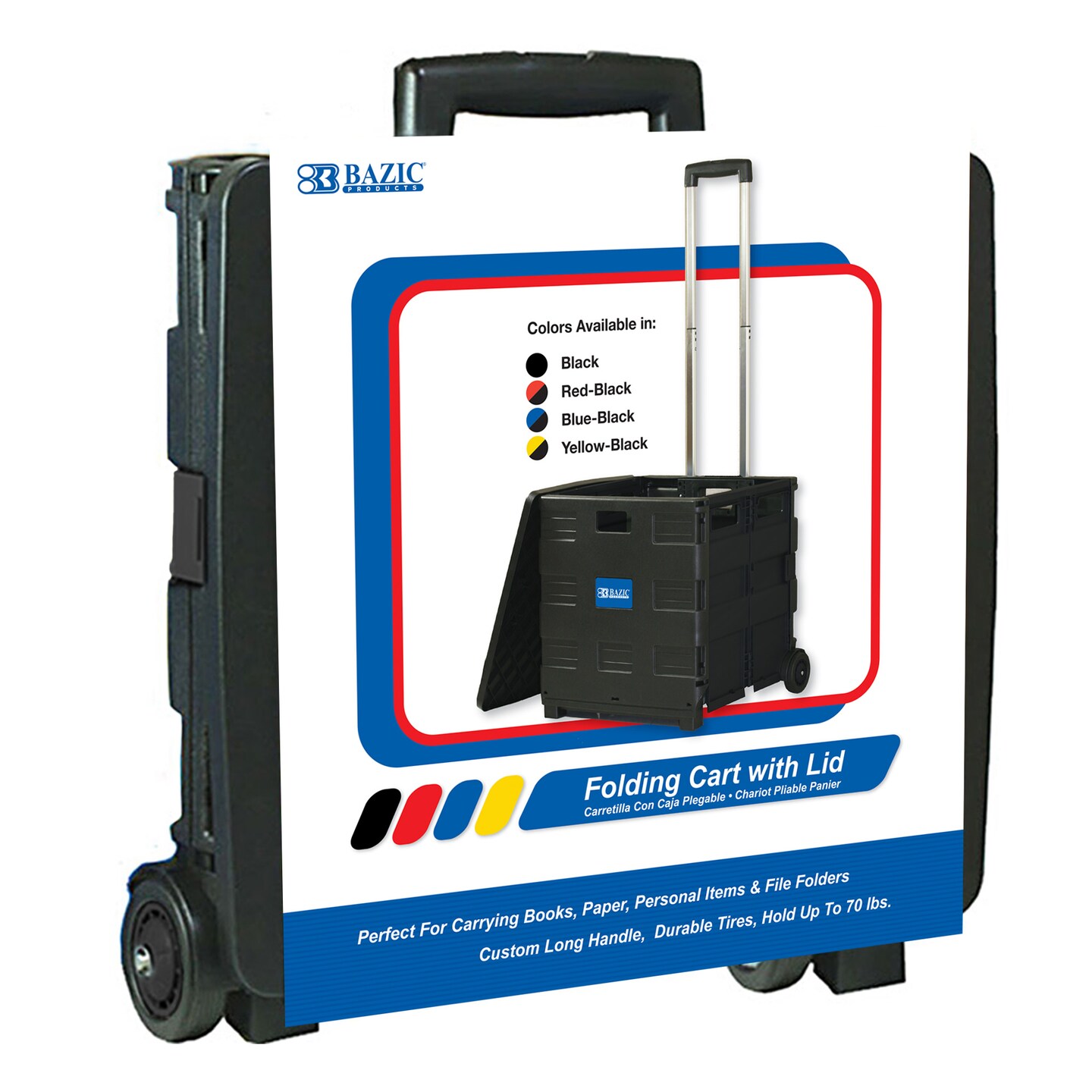 BAZIC Foldable Rolling Cart w/ Lid Cover Black 16&#x22; X 18&#x22; X 15&#x22;