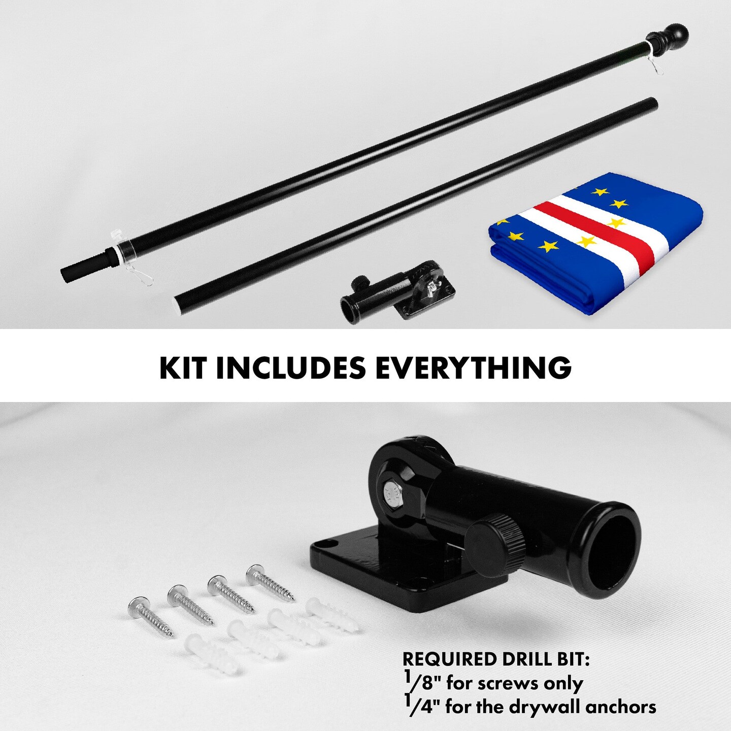 G128 Combo Pack: 6 Ft Tangle Free Aluminum Spinning Flagpole (Black) &#x26; Cape Verde Cape Verdean | 3x5 Ft | LiteWeave Pro Series Printed 150D Polyester | Pole with Flag Included