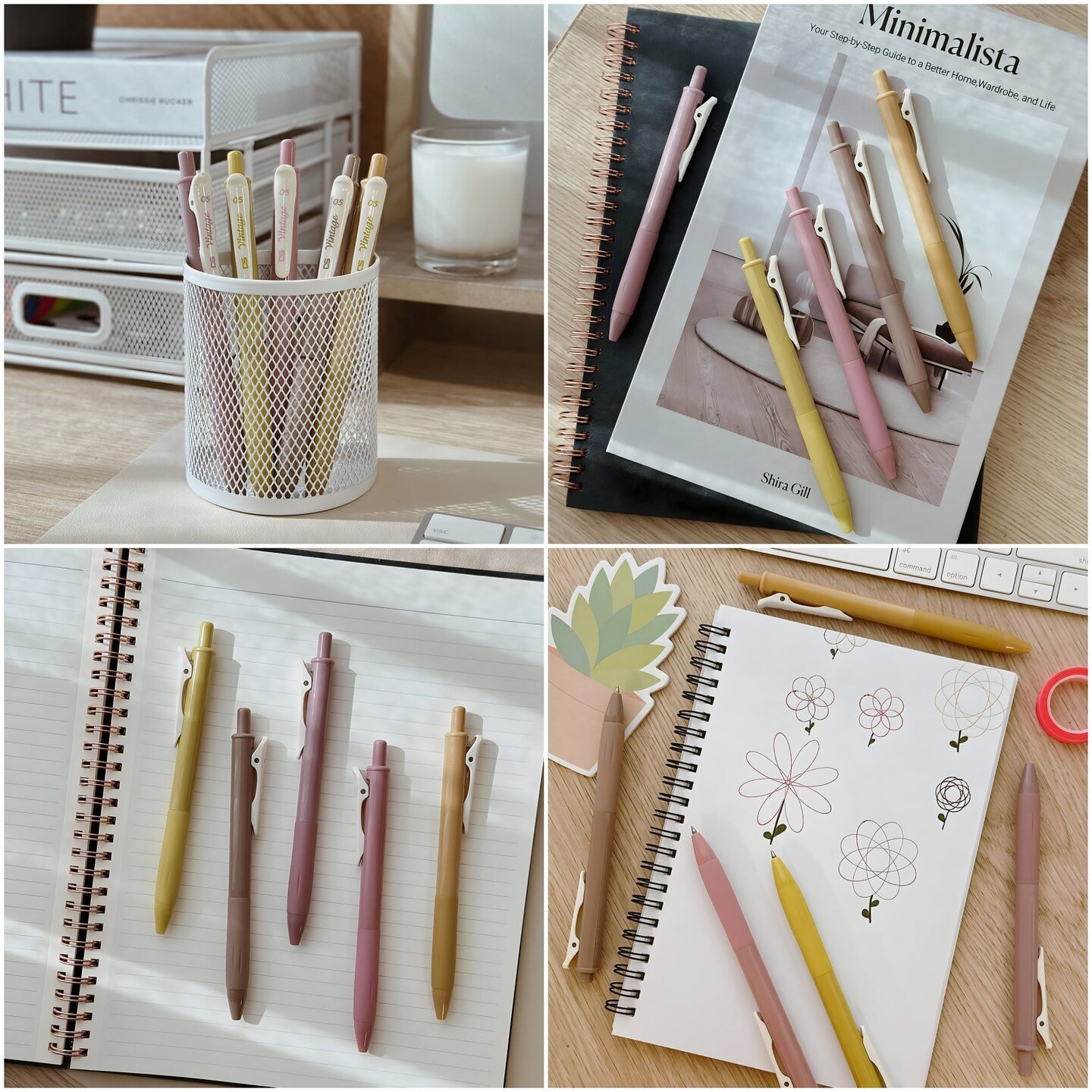 Wrapables Multi-Color Retractable Gel Pen Set (5 pack), 0.5mm Fine Point, for Writing, Journaling, Drawing, Home and Office, Spring Neutral