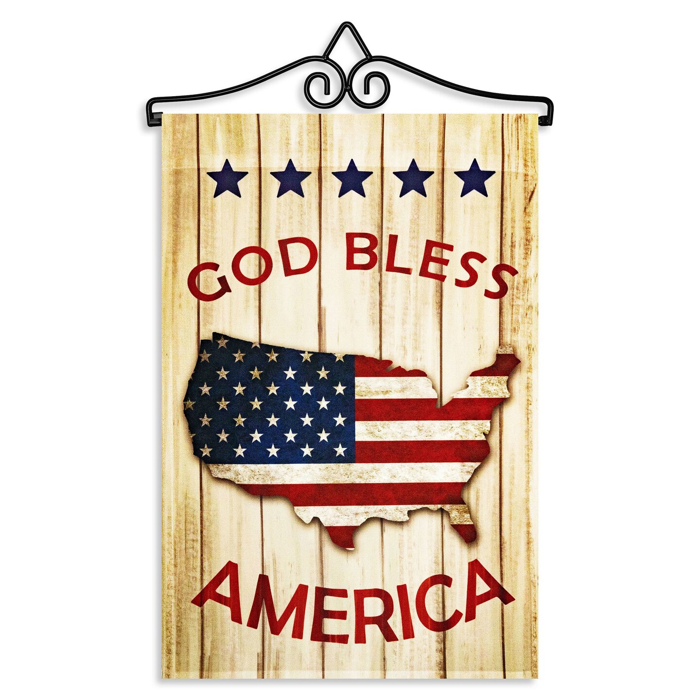 G128 Combo Pack Garden Flag Hanger 14IN &#x26; Garden Flag God Bless America USA Flag Map 12x18IN Printed 150D Polyester