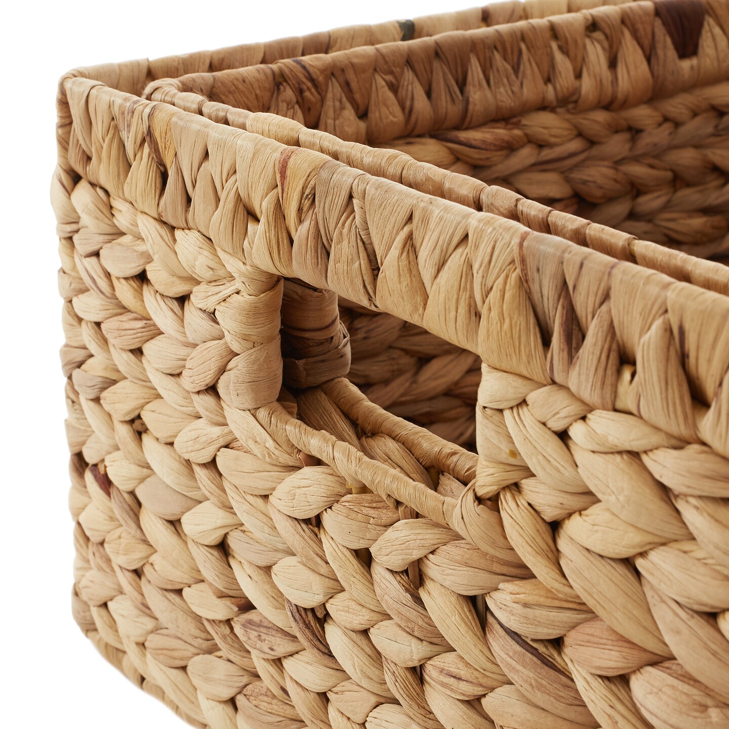 Casafield Set of 2 Water Hyacinth Storage Baskets with Handles - Woven Organizers for Bathroom, Laundry, Pantry, Office, Shelves