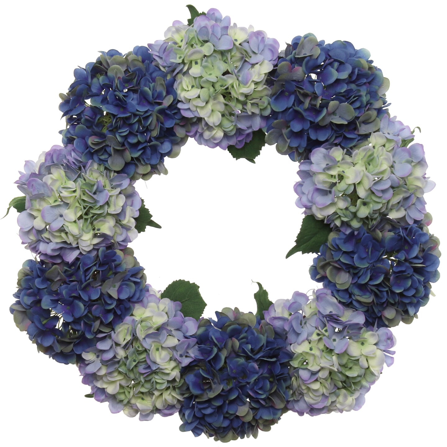 UV Mixed Blue Hydrangea Wreath: 24&#x22; Wide, Grapevine Ring By Floral Home&#xAE;