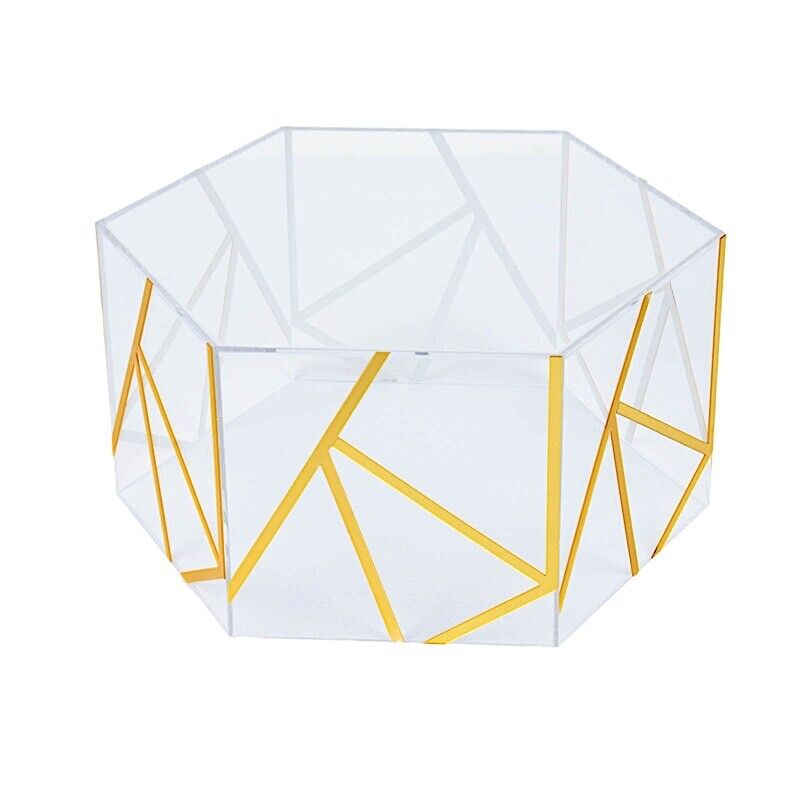 Clear 10x5 in Hexagon Acrylic DISPLAY BOX Gold Geometric Design