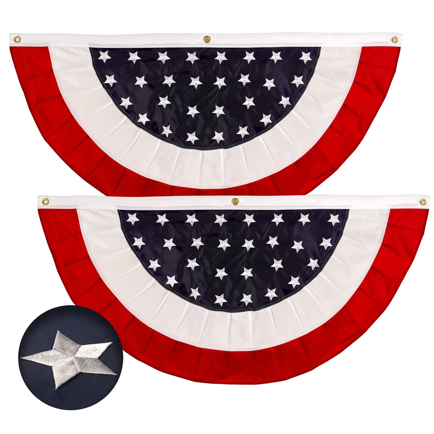 G128 - 2 Pack: USA Pleated Fan Flag 3x6FT Star Center Embroidered Polyester Stars and Stripes