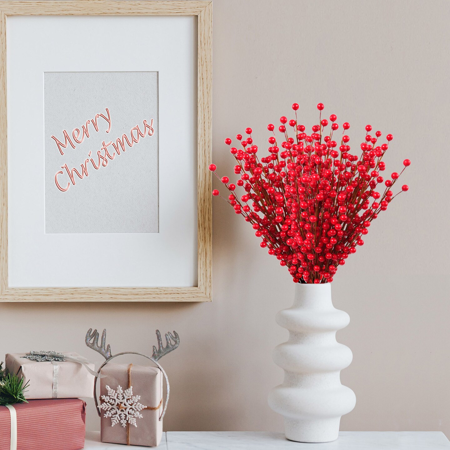 Vibrant Red Holly Berry Stem Picks - 35 Berry Holiday Floral Accents, 17-Inch Length, Perfect for Christmas Wreaths, Garlands, Centerpieces, and Festive Home Decor - 2024 Christmas Collection, Floral Home by Artificial Flowers