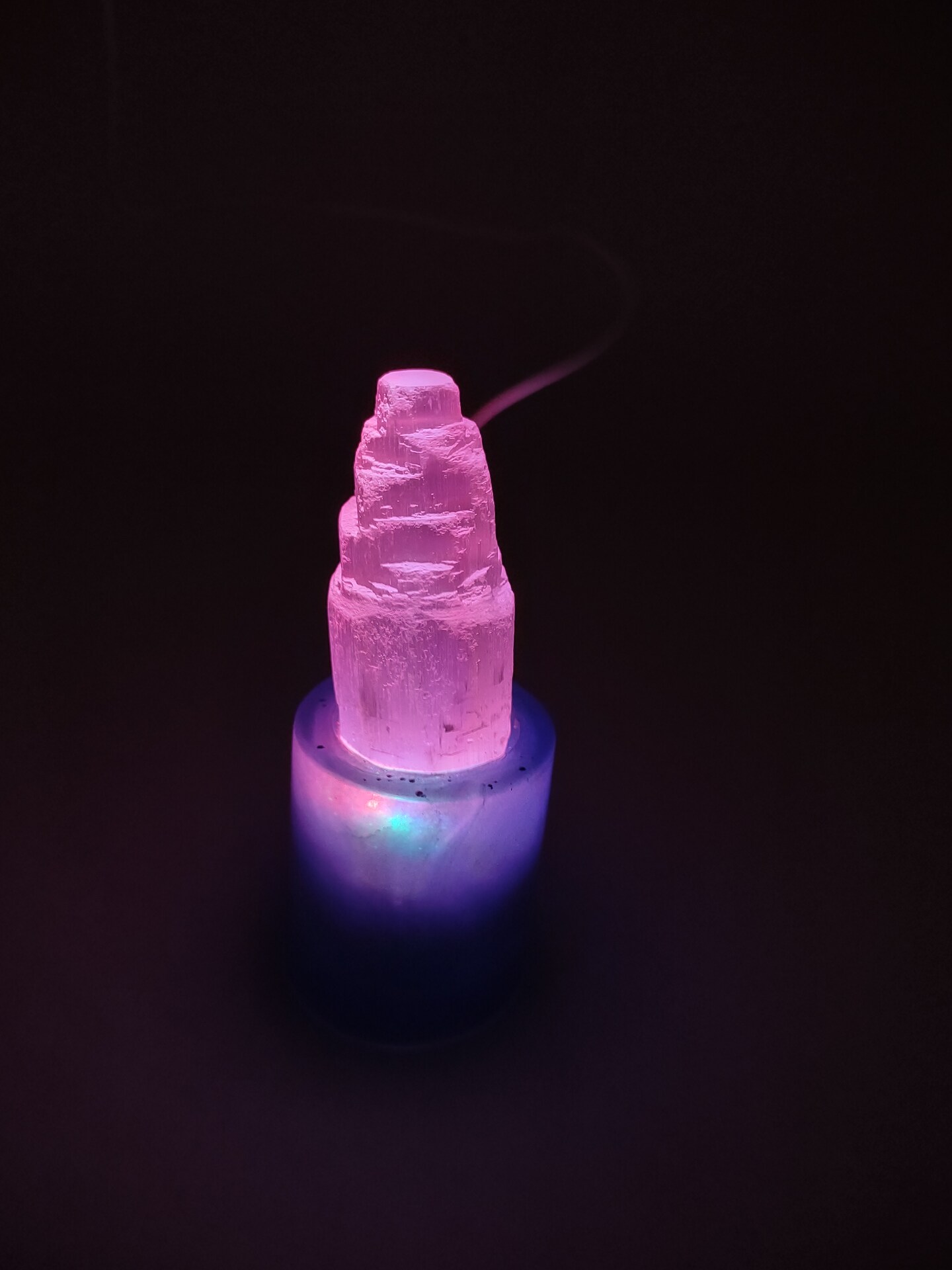 Satin Spar (Selenite) Resin Light with 3 Firefly Bulbs Makes a
