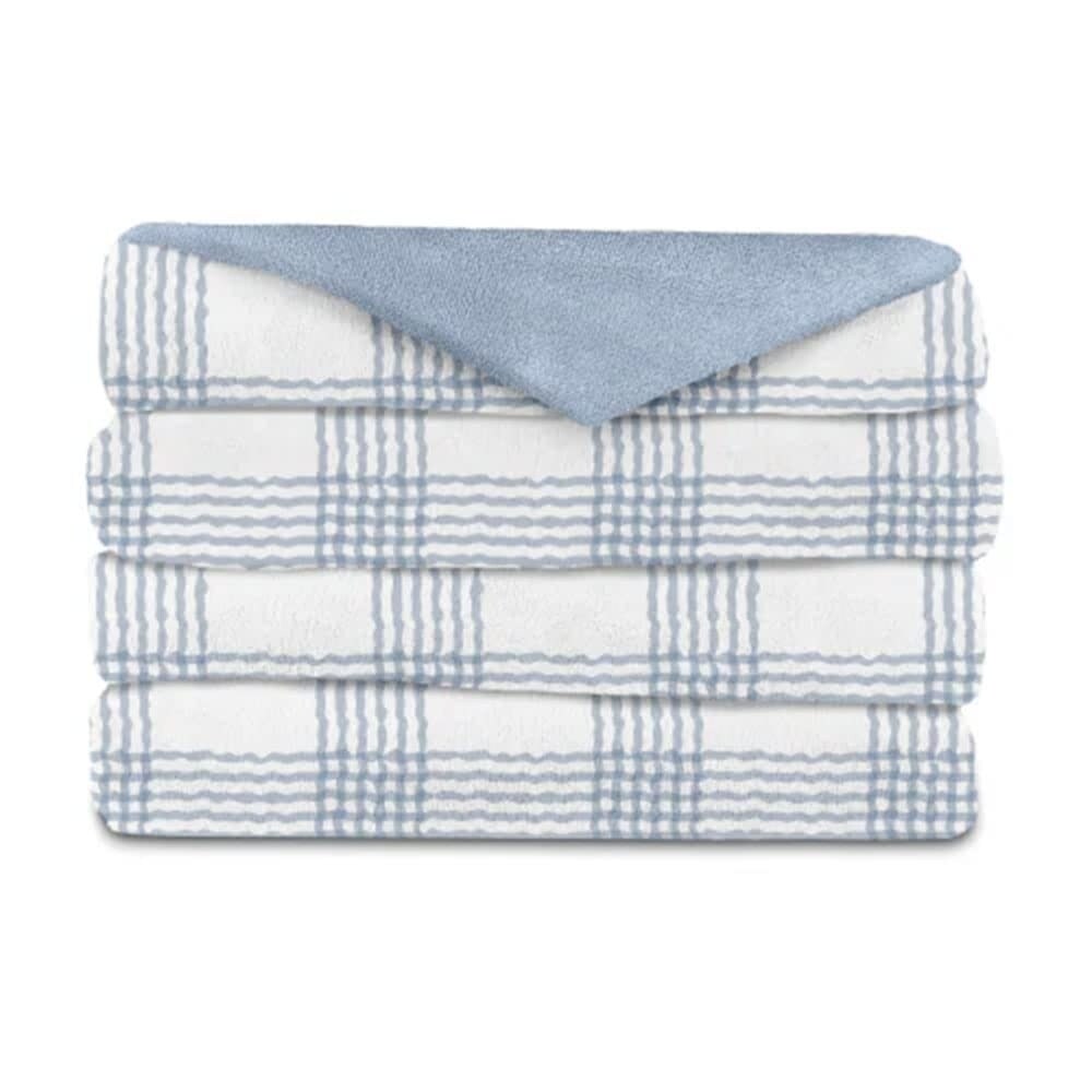 Sunbeam   Microplush Comfy Toes Electric Heated Throw Blanket Foot Pocket Textured Blue Plaid Washable Auto Shut Off 3