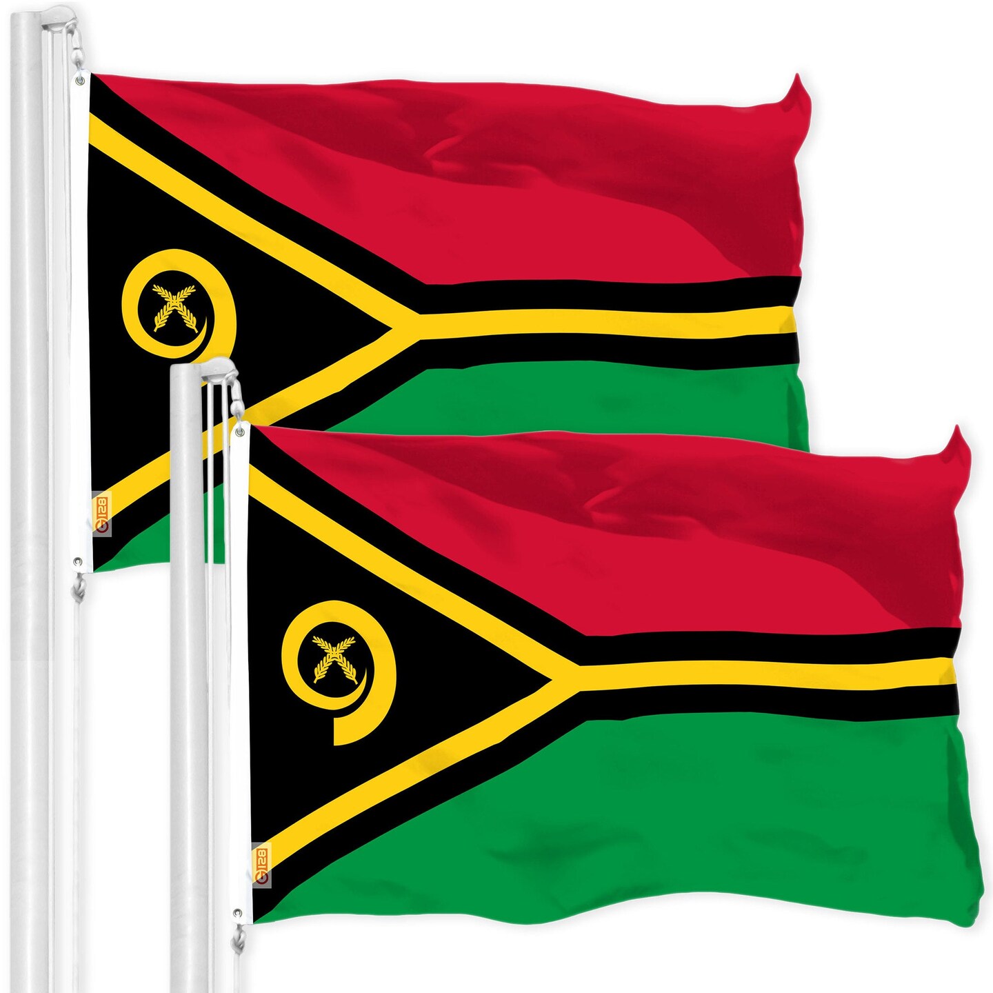 G128 2 Pack: Vanuatu Vanuatuan Flag | 3x5 Ft | LiteWeave Pro Series Printed 150D Polyester | Country Flag, Indoor/Outdoor, Vibrant Colors, Brass Grommets