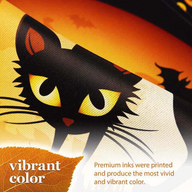 G128 Garden Flag Happy Halloween Black Cat and Ghosts | 12x18 Inch | Printed Blockout Polyester - Halloween Fall Decoration