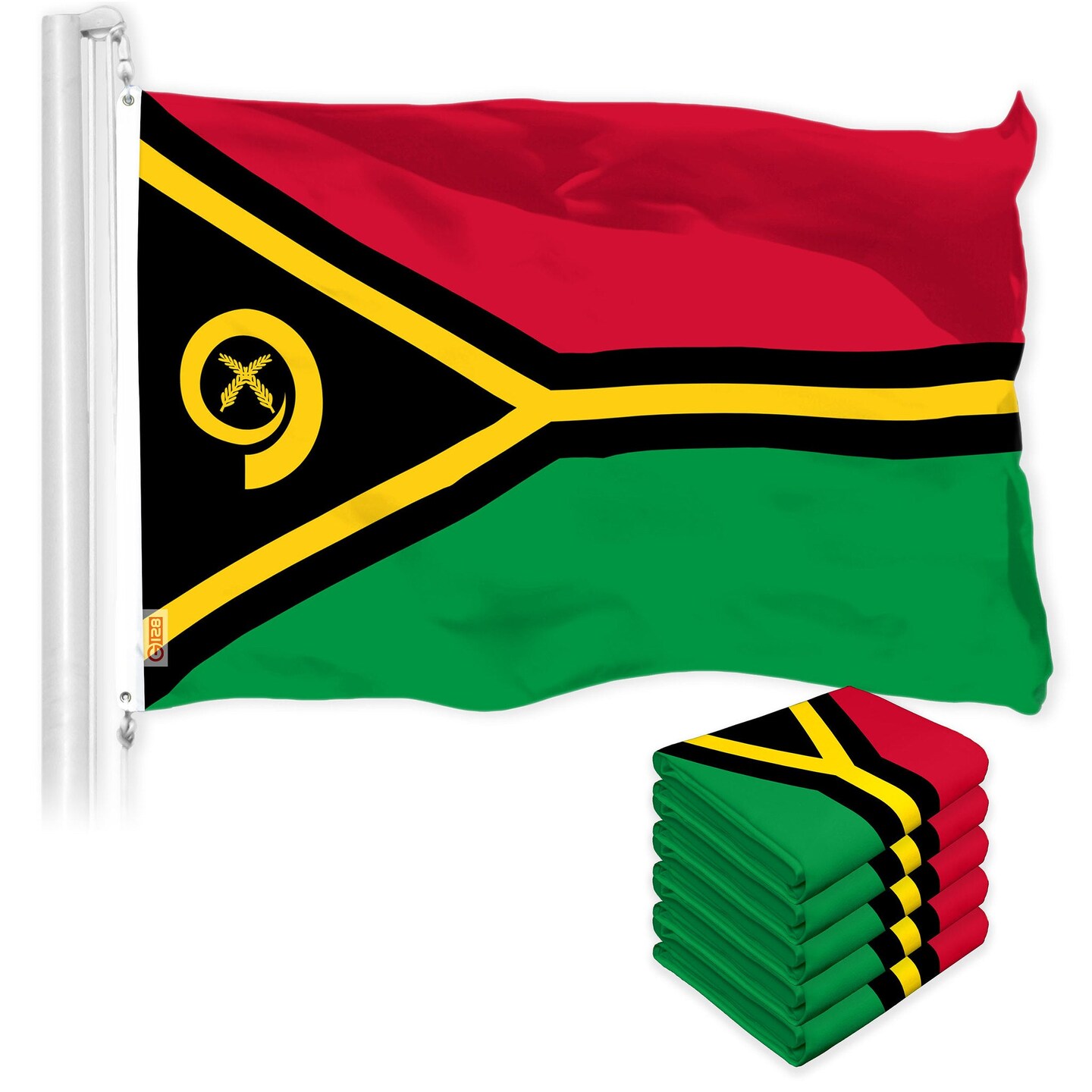 G128 5 Pack: Vanuatu Vanuatuan Flag | 3x5 Ft | LiteWeave Pro Series Printed 150D Polyester | Country Flag, Indoor/Outdoor, Vibrant Colors, Brass Grommets