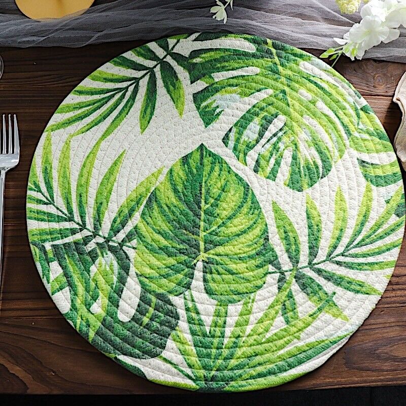 4 Green 15 in Round Woven Cotton PLACEMATS