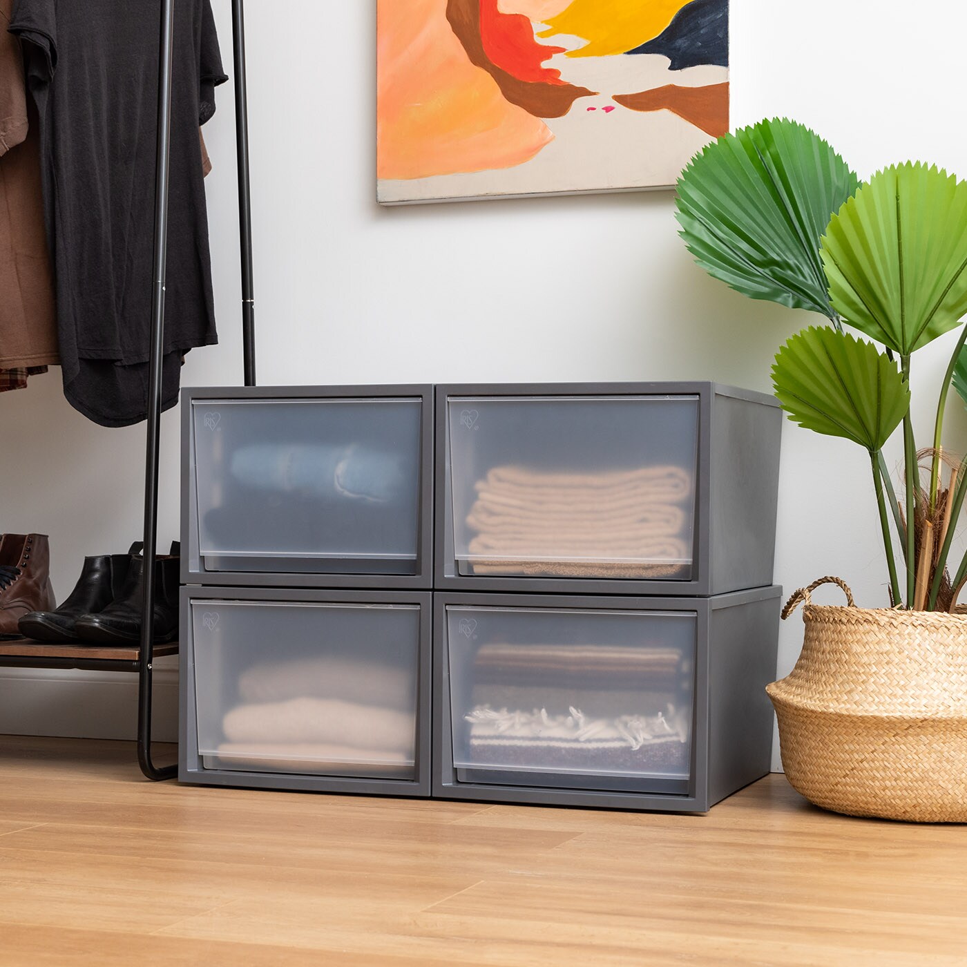 IRIS USA 42 Qt. Stackable Plastic Drawers for Clothes, Large, 4 Pack, Storage Dresser for Closet, Home, Office, Bedroom and Nursery, Dark Gray