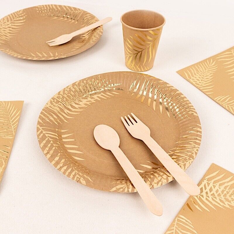 72 Natural with Gold Palm Leaves Print Paper TABLEWARE