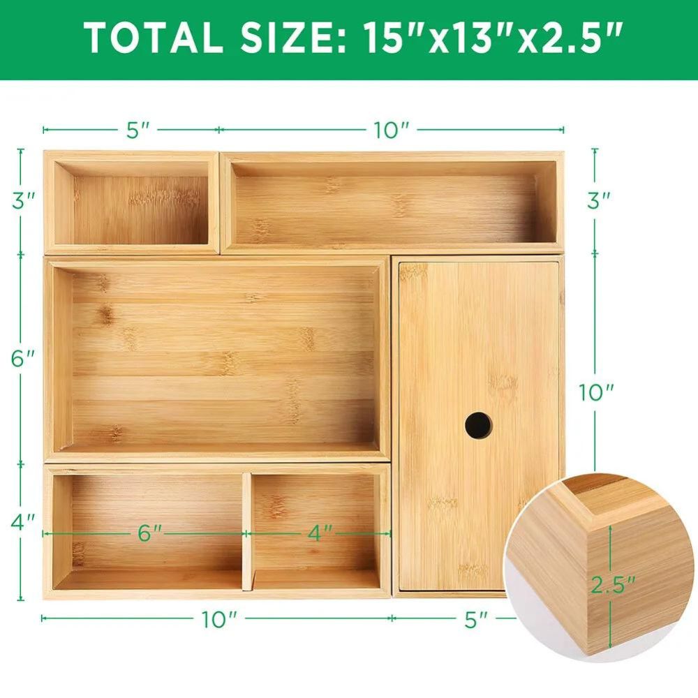 5pcs Bamboo Drawer Organizer Kitchen/Bathroom Storage