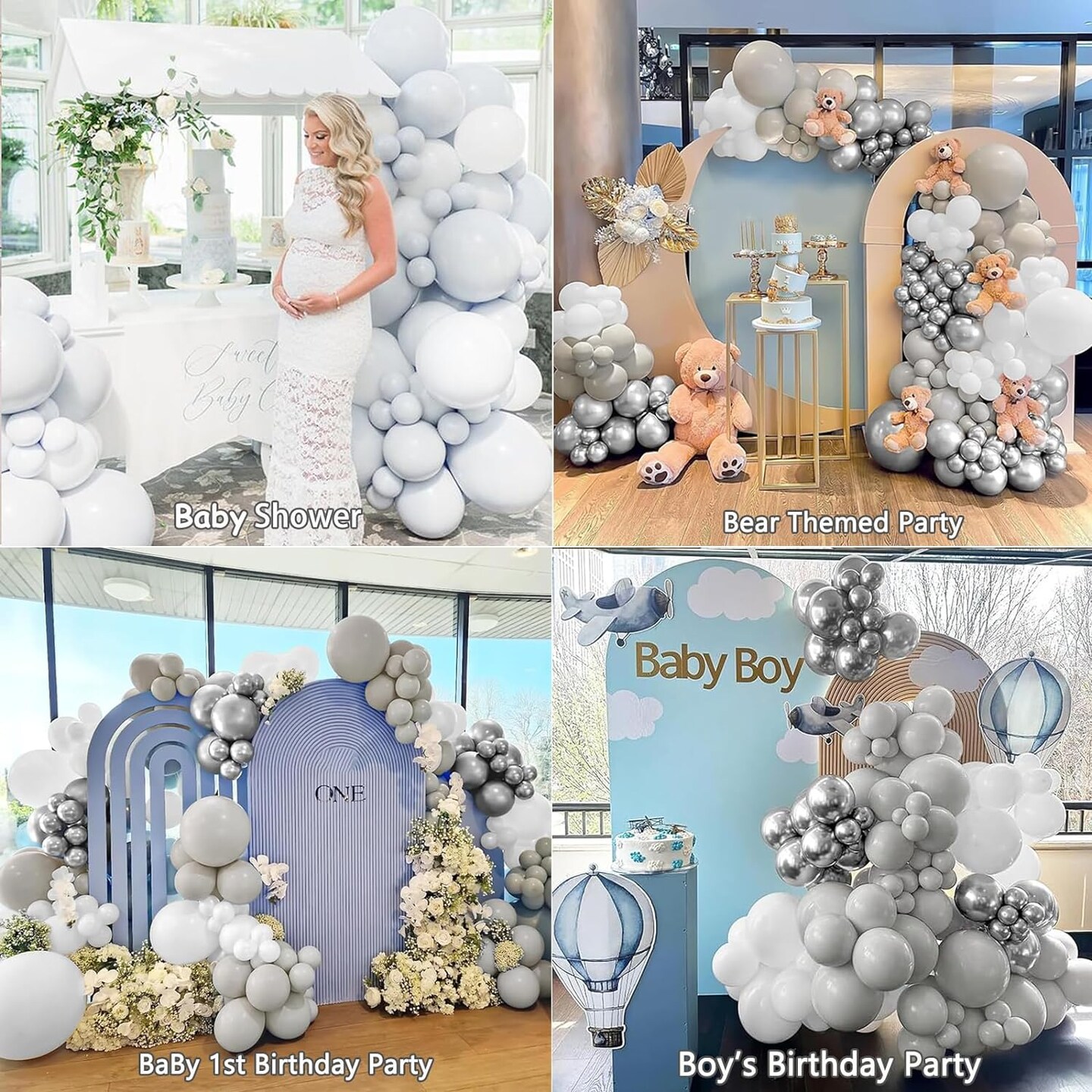 White Silver Balloon Garland Arch Kit,145pcs Grey Silver White Clear Balloons for Engagement Wedding Birthday 2024 Graduation Baby Shower Anniversary Party Decorations