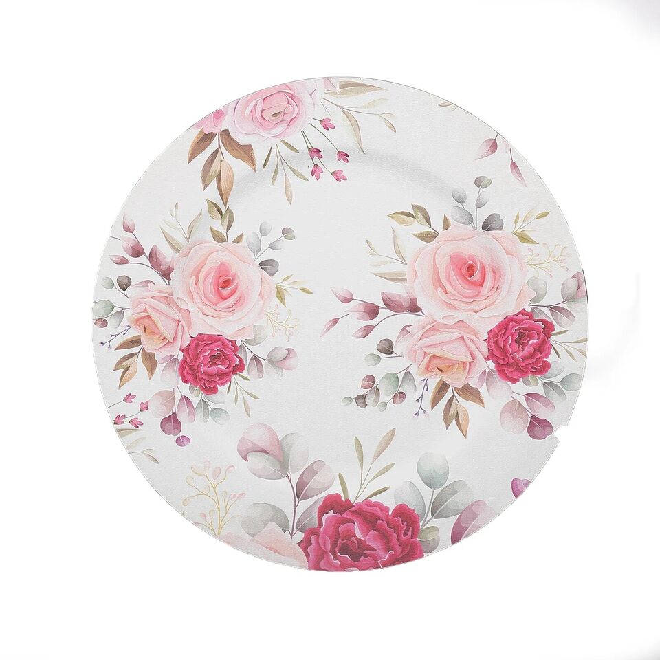 6 Round 13 in Plastic CHARGER PLATES Assorted Rose Flower Design