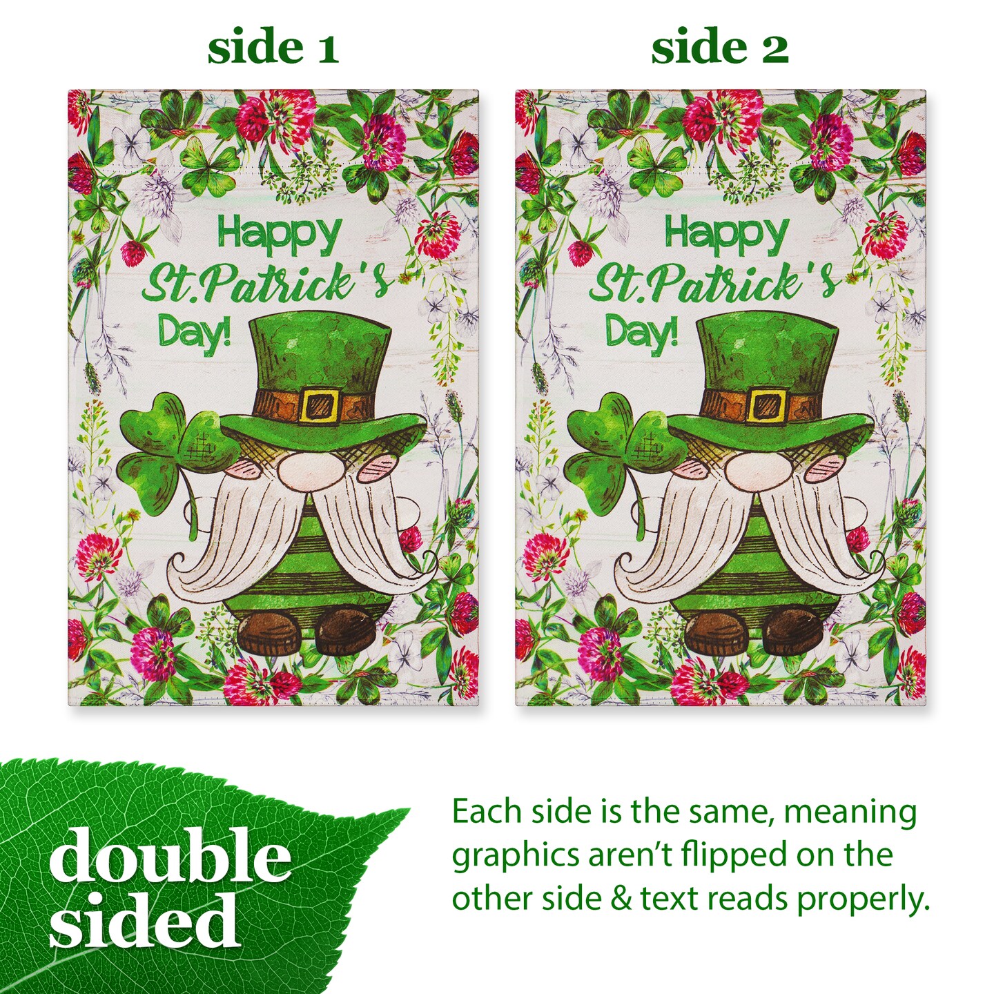 G128 Garden Flag Happy St. Patrick's Day Leprechaun Gnome 12"x18" Blockout Fabric