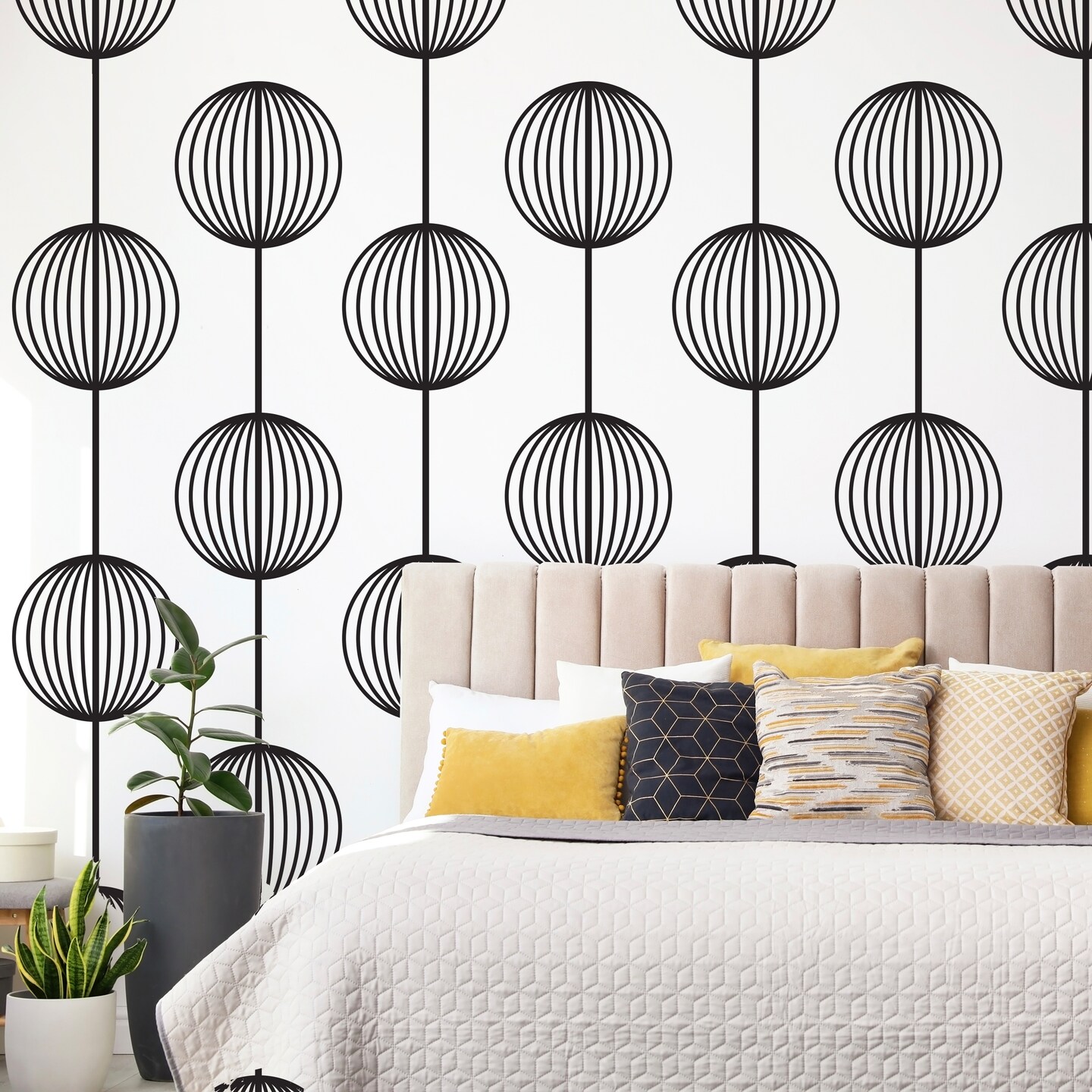 Circle Wall Decal Seamless Pattern with Cutouts, Modern Bedroom Decal ...