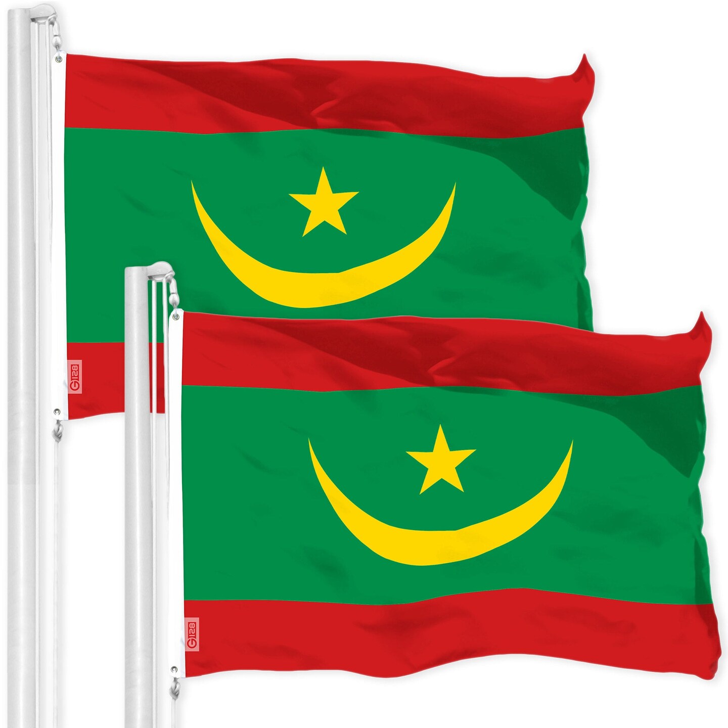 G128 2 Pack: Mauritania Mauritanian Flag | 3x5 Ft | LiteWeave Pro Series Printed 150D Polyester | Country Flag, Indoor/Outdoor, Vibrant Colors, Brass Grommets