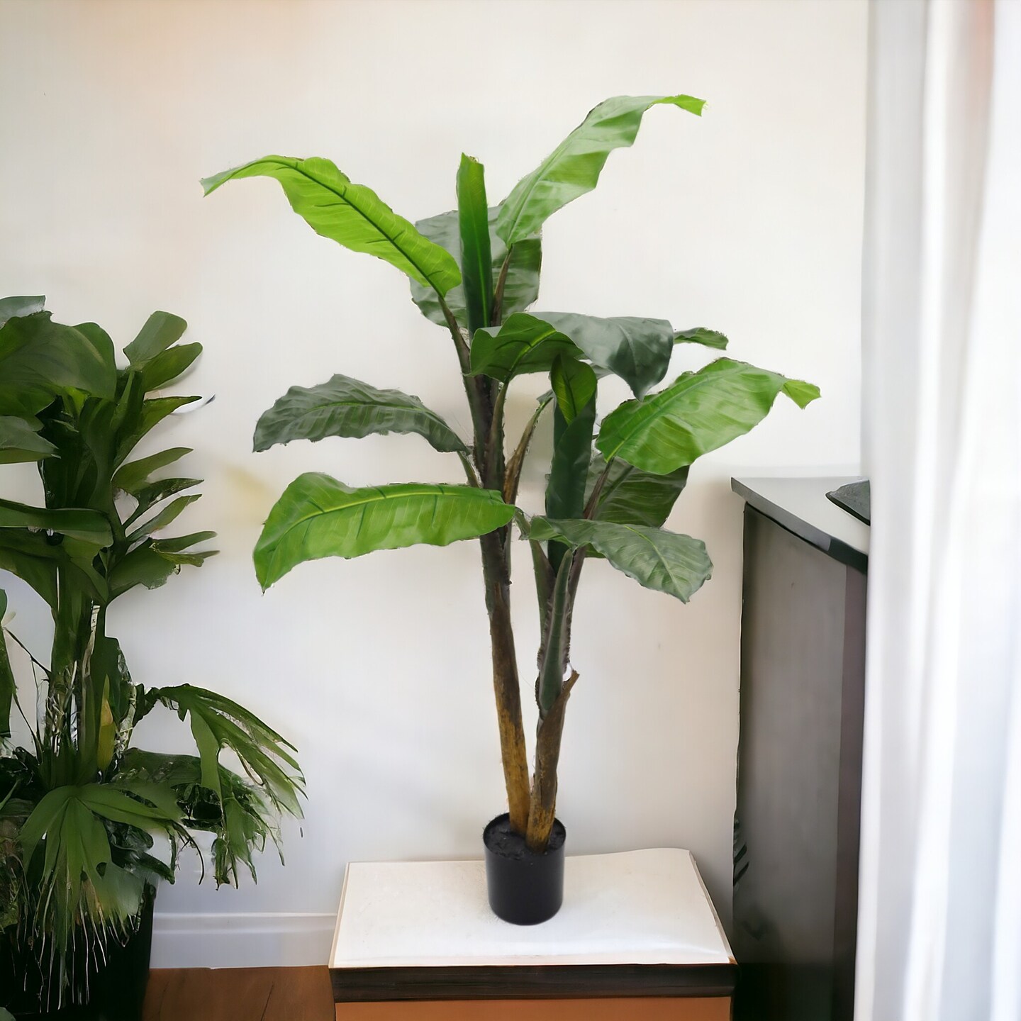 4ft Banana Tree in Black Pot with 12 Silk Leaves by Floral Home&#xAE;