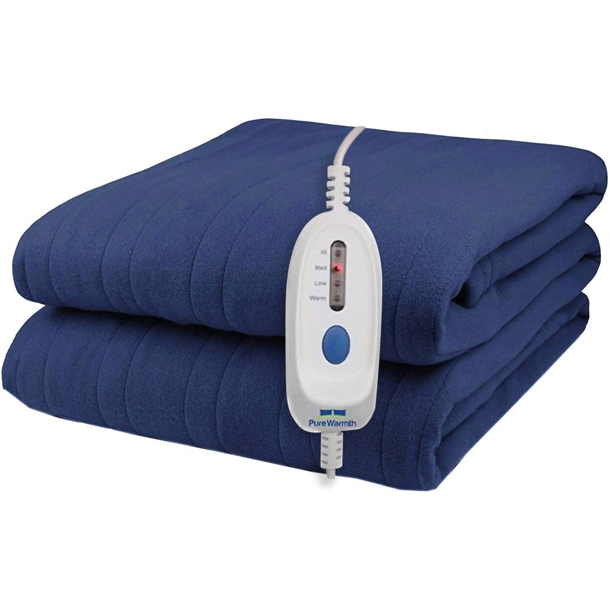 Pure Warmth   Solid Flannel Warming Twin Electric Blanket - Navy Blue