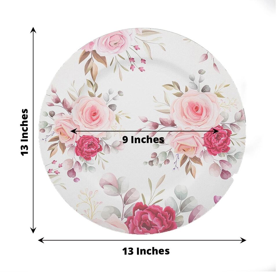 6 Round 13 in Plastic CHARGER PLATES Assorted Rose Flower Design