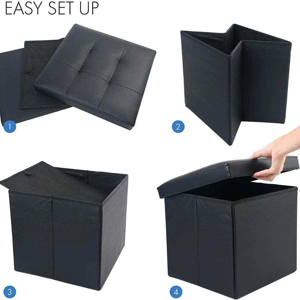 Faux Leather Folding Storage Footstool Ottoman Bench Footrest Box Seat