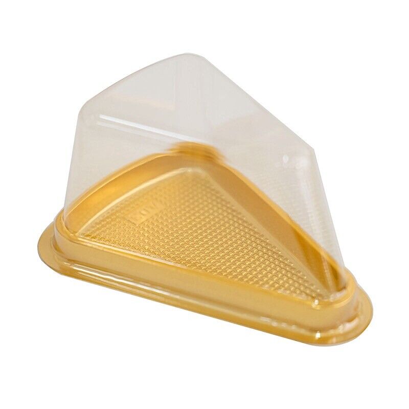 50 Gold Clear Triangle Cake Slice Boxes Plastic FAVOR HOLDERS