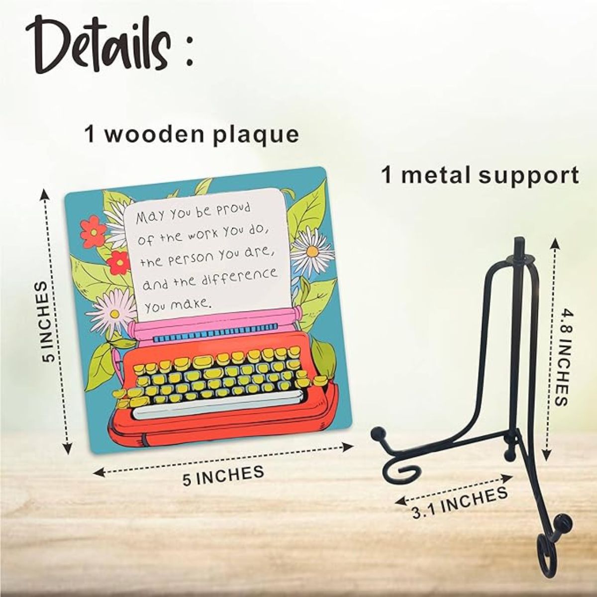 Wooden Typewriter Decor with Metal Support